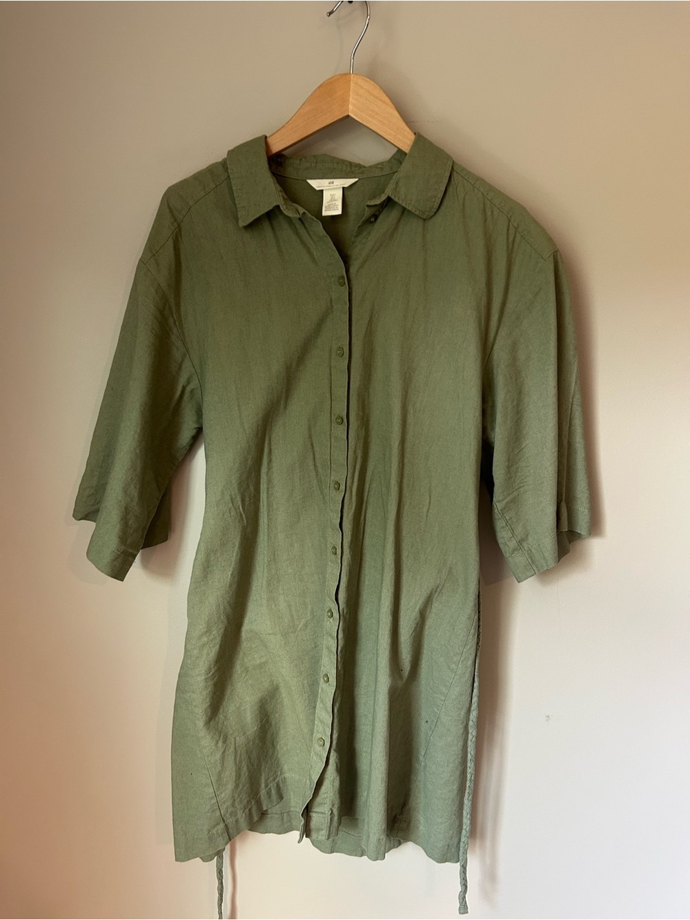 Olive Green Button-Up Shirt Dress